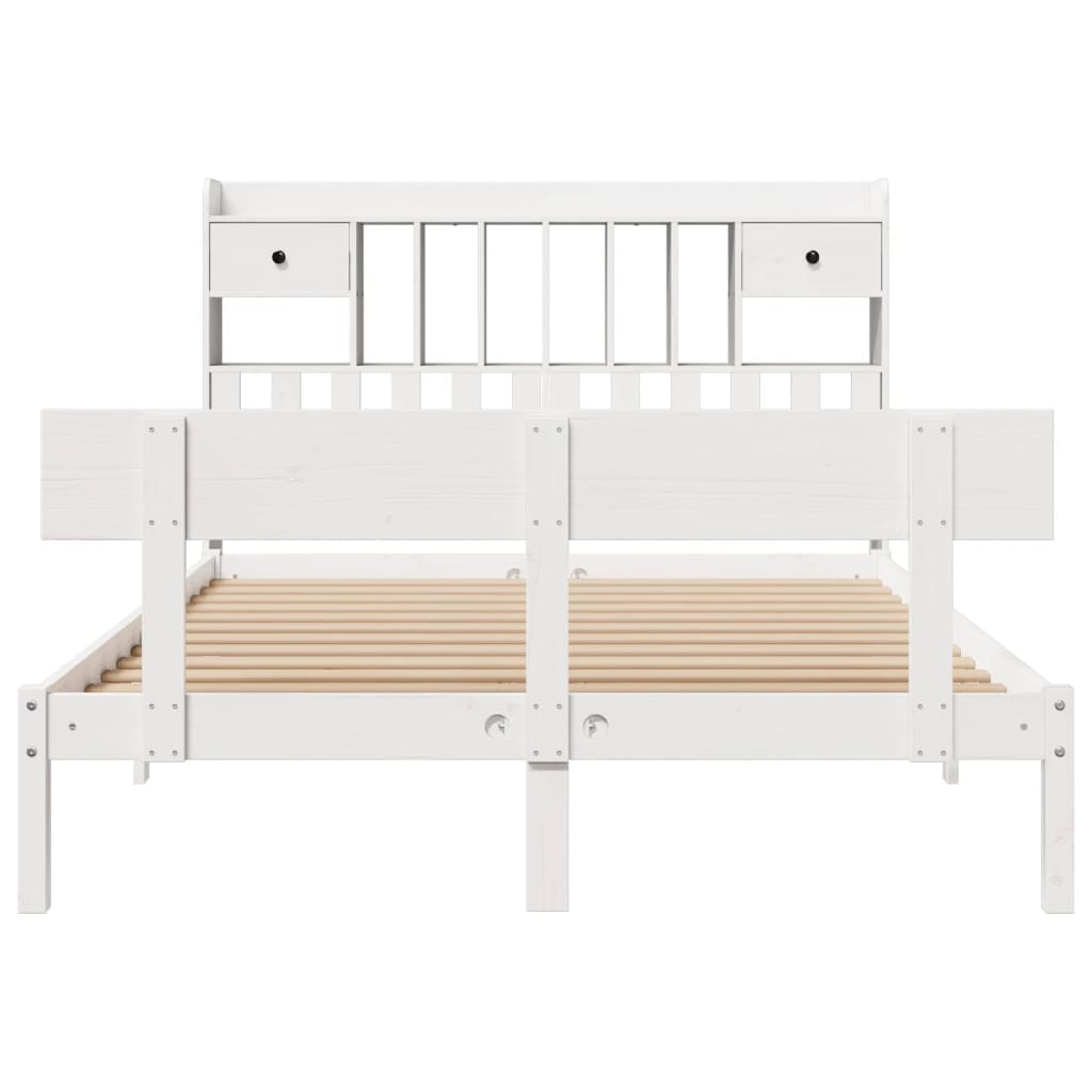 Seng med bokhylle uten madrass hvit 150x200 cm heltre furu