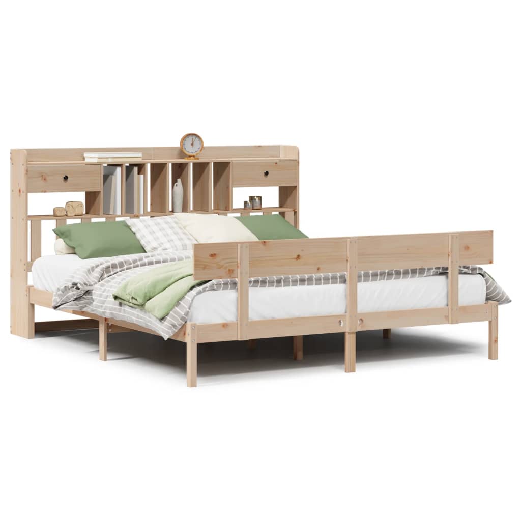 Seng med bokhylle uten madrass 180x200 cm heltre furu