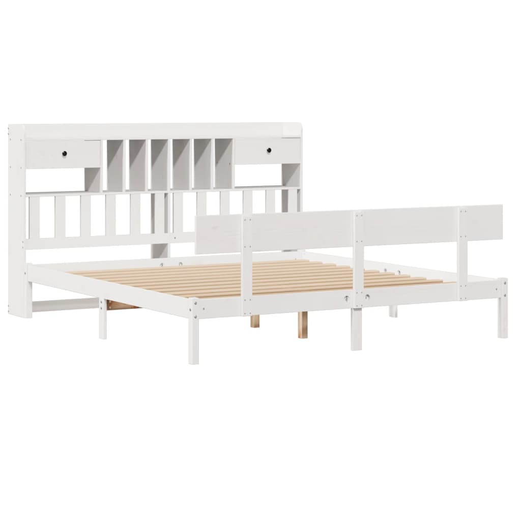 Seng med bokhylle uten madrass hvit 180x200 cm heltre furu