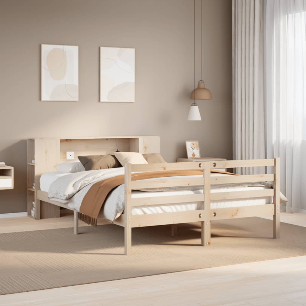 Seng med bokhylle uten madrass 135x190 cm heltre furu