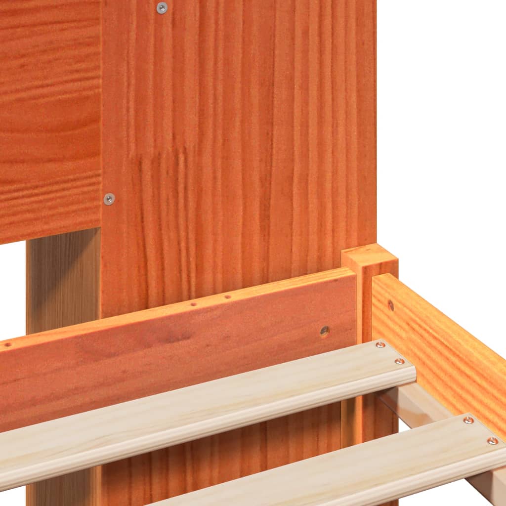 Seng med bokhylle uten madrass voksbrun 135x190 cm heltre furu