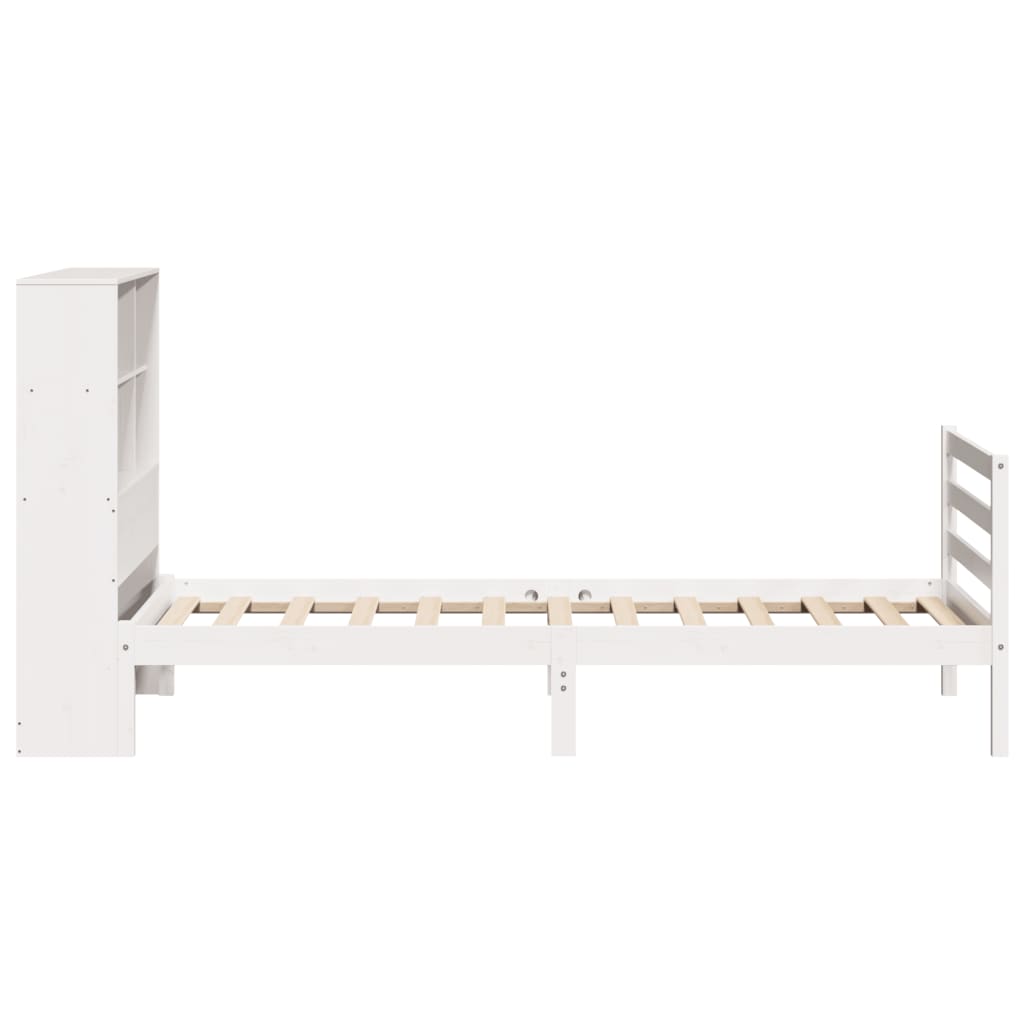 Seng med bokhylle uten madrass hvit 90x190 cm heltre furu