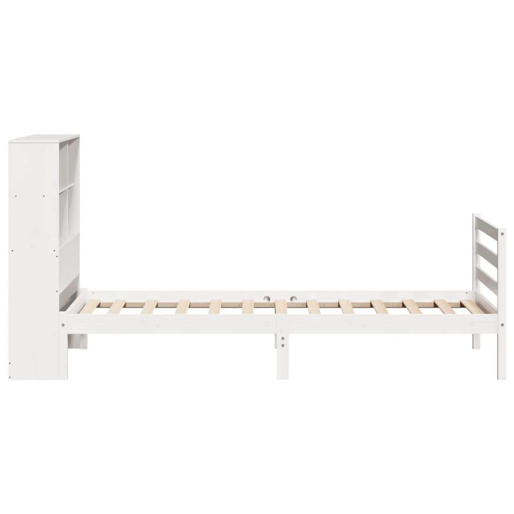 Seng med bokhylle uten madrass hvit 90x200 cm heltre furu