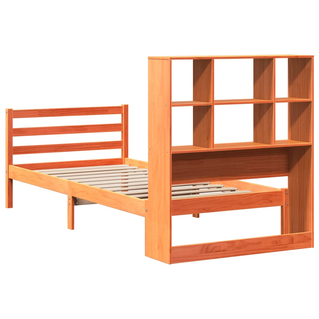 Seng med bokhylle uten madrass voksbrun 75x190 cm heltre