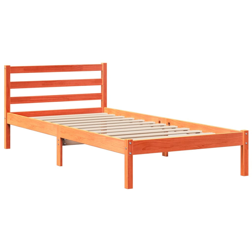 Seng med bokhylle uten madrass voksbrun 75x190 cm heltre