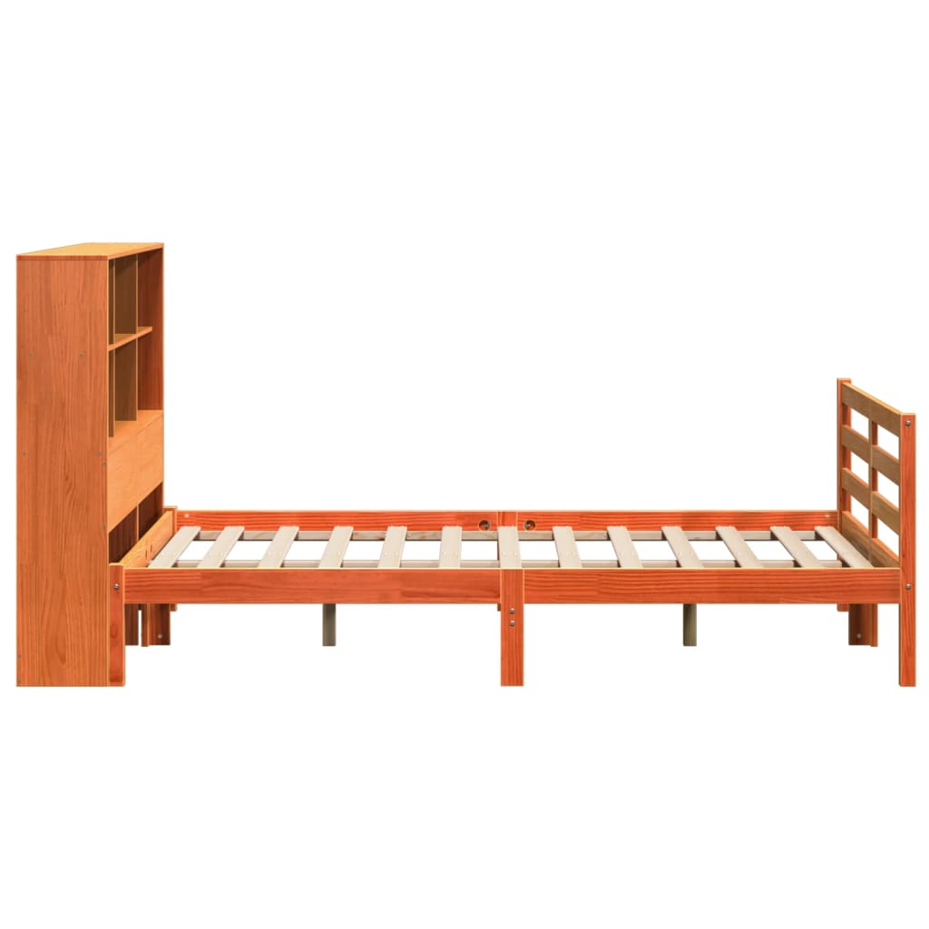 Seng med bokhylle uten madrass voksbrun 120x190 cm heltre