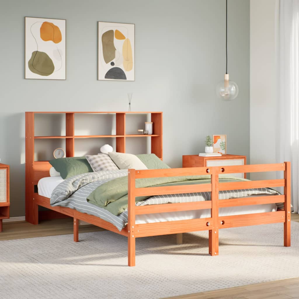 Seng med bokhylle uten madrass voksbrun 120x190 cm heltre