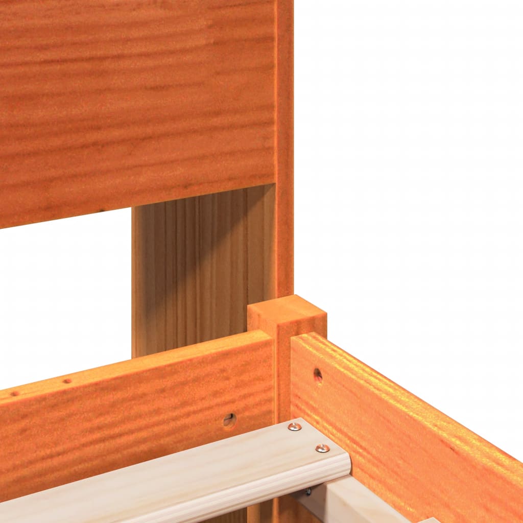 Seng med bokhylle uten madrass voksbrun 100x200 cm heltre