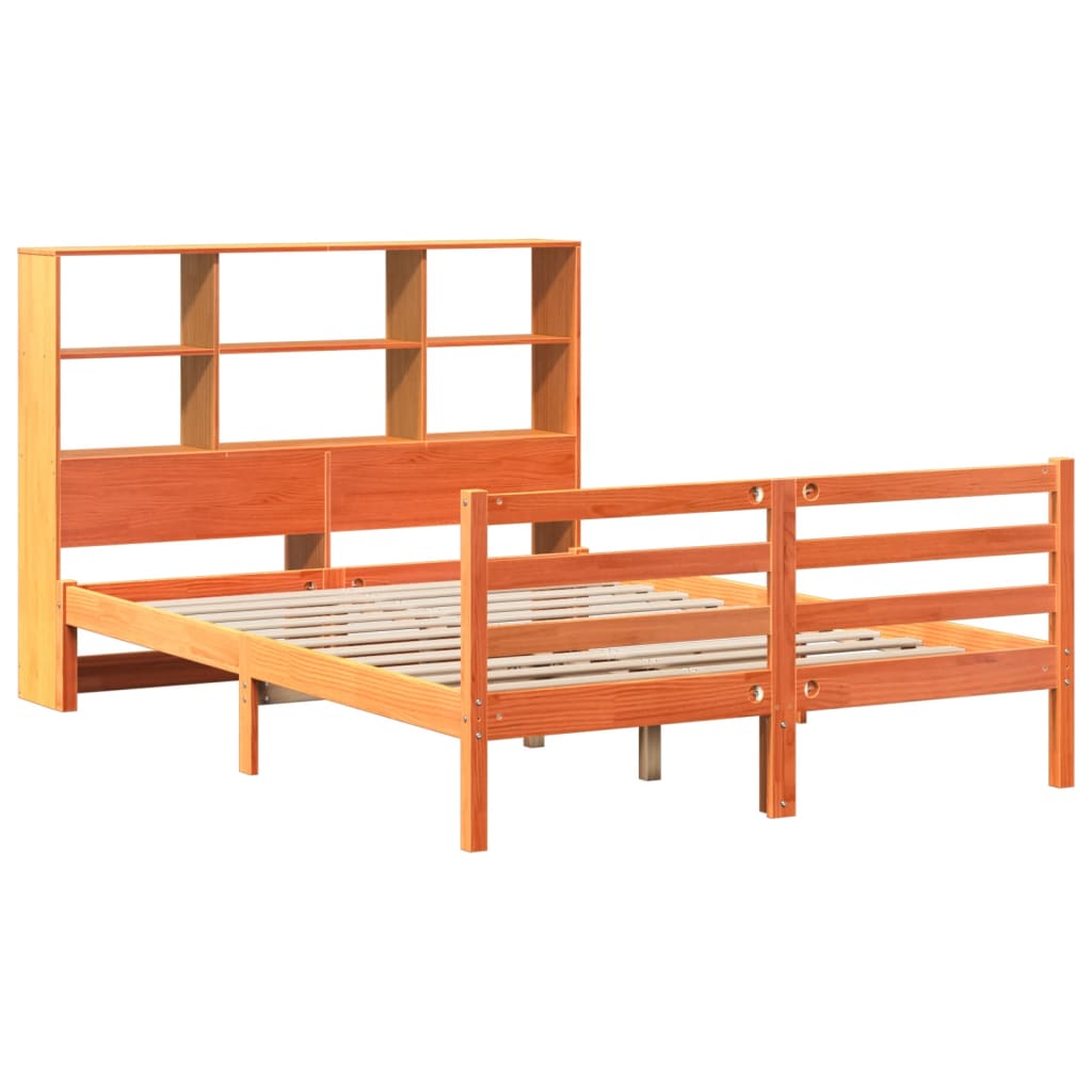 Seng med bokhylle uten madrass voksbrun 120x200 cm heltre