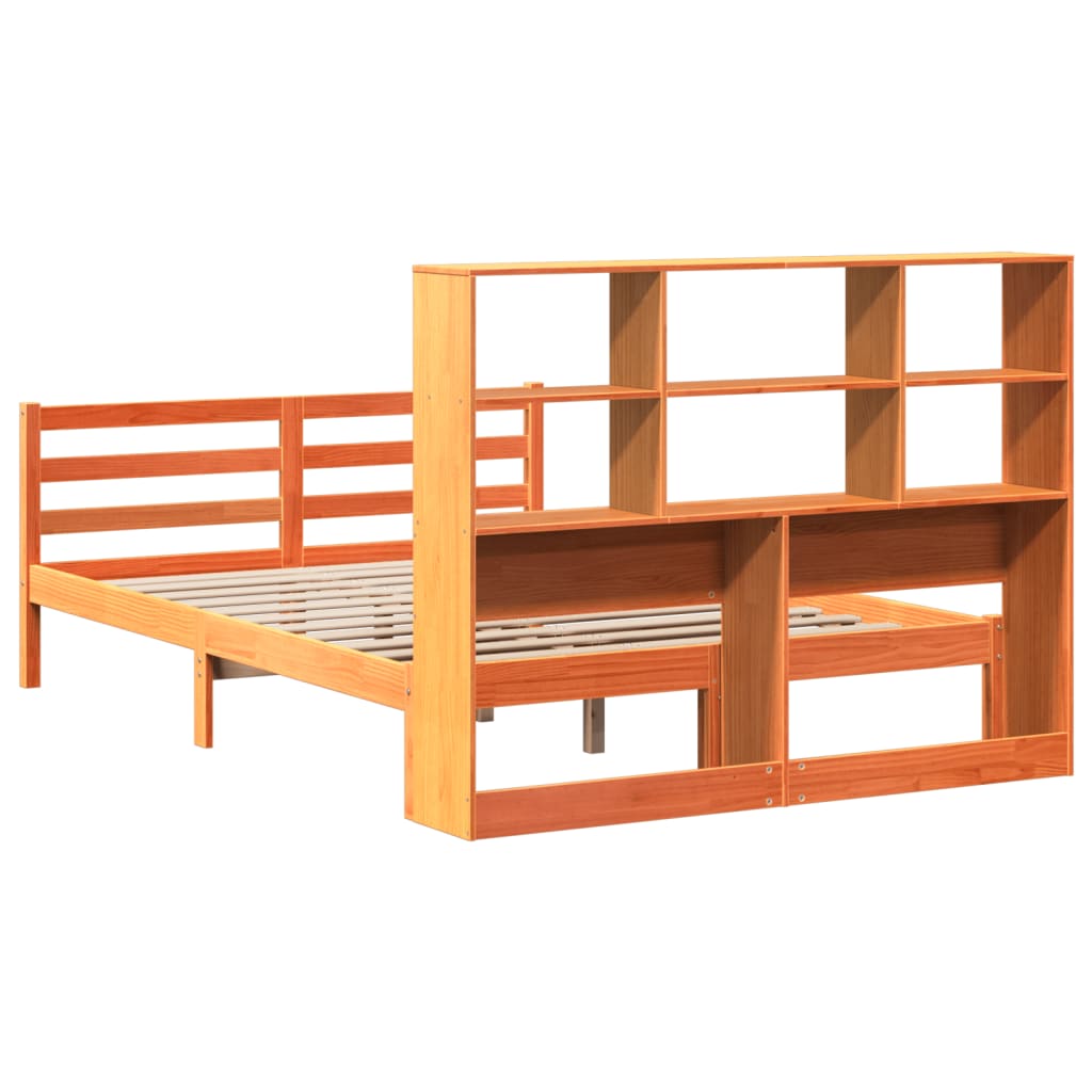 Seng med bokhylle uten madrass voksbrun 120x200 cm heltre