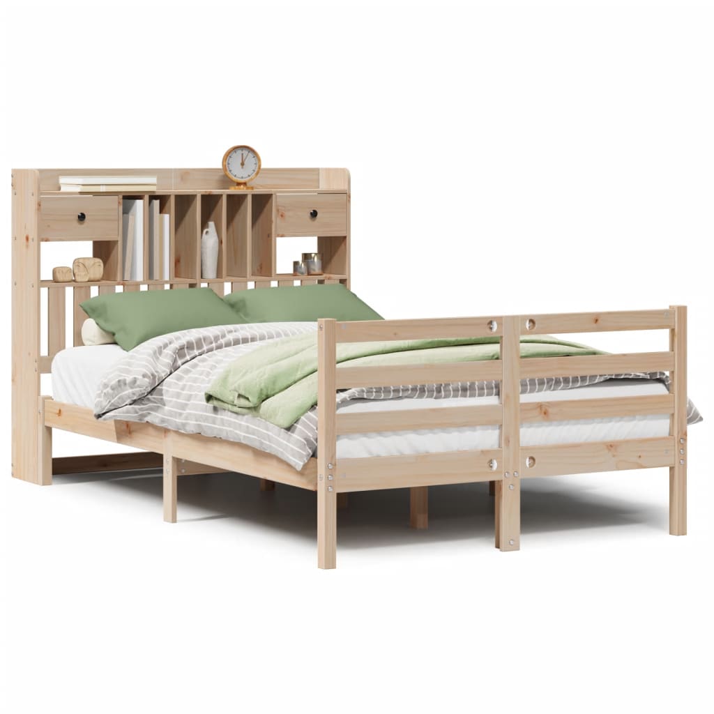 Seng med bokhylle uten madrass 135x190 cm heltre furu