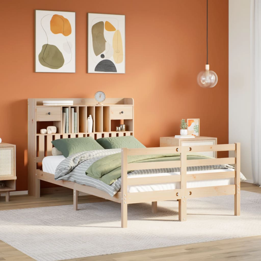 Seng med bokhylle uten madrass 135x190 cm heltre furu