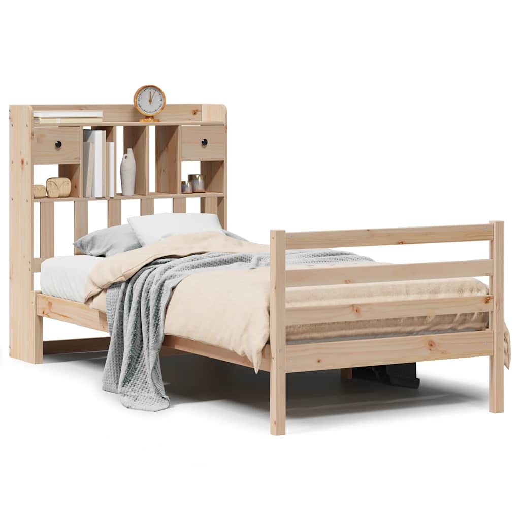 Seng med bokhylle uten madrass 90x200 cm heltre furu