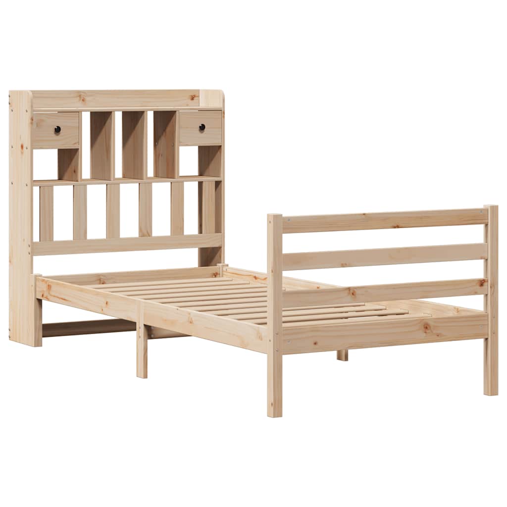 Seng med bokhylle uten madrass 90x200 cm heltre furu