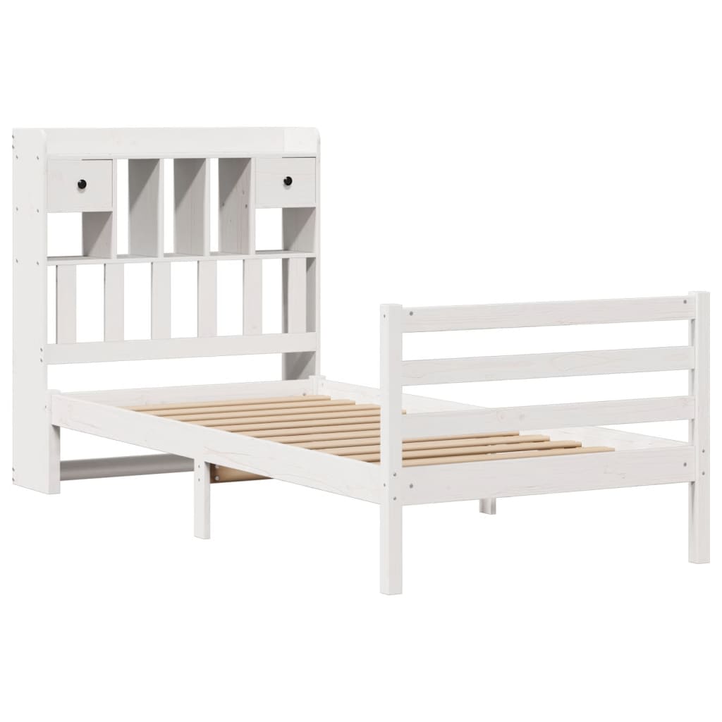 Seng med bokhylle uten madrass hvit 90x200 cm heltre furu