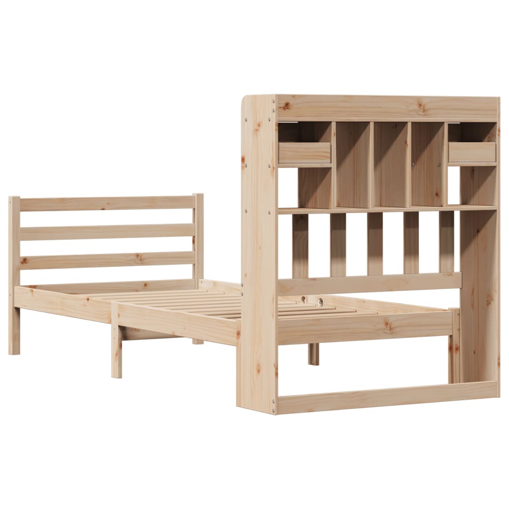 Seng med bokhylle uten madrass 100x200 cm heltre furu