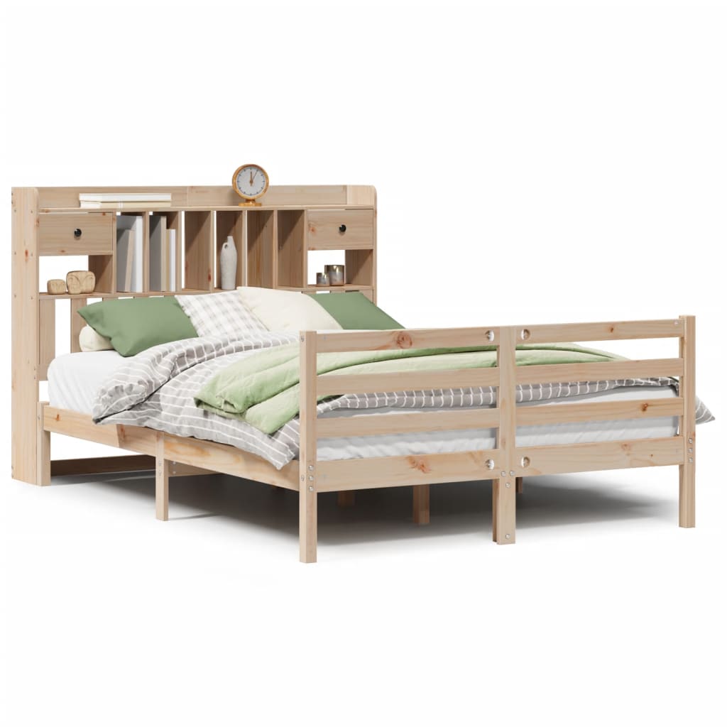 Seng med bokhylle uten madrass 150x200 cm heltre furu