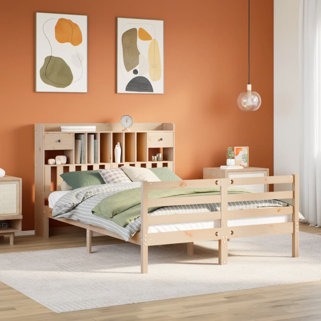 Seng med bokhylle uten madrass 150x200 cm heltre furu