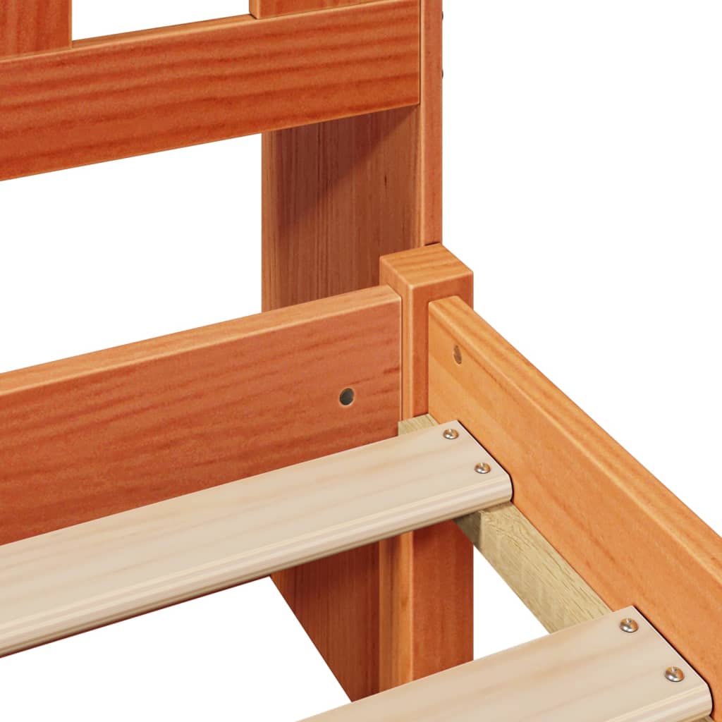 Seng med bokhylle uten madrass voksbrun 75x190 cm heltre furu