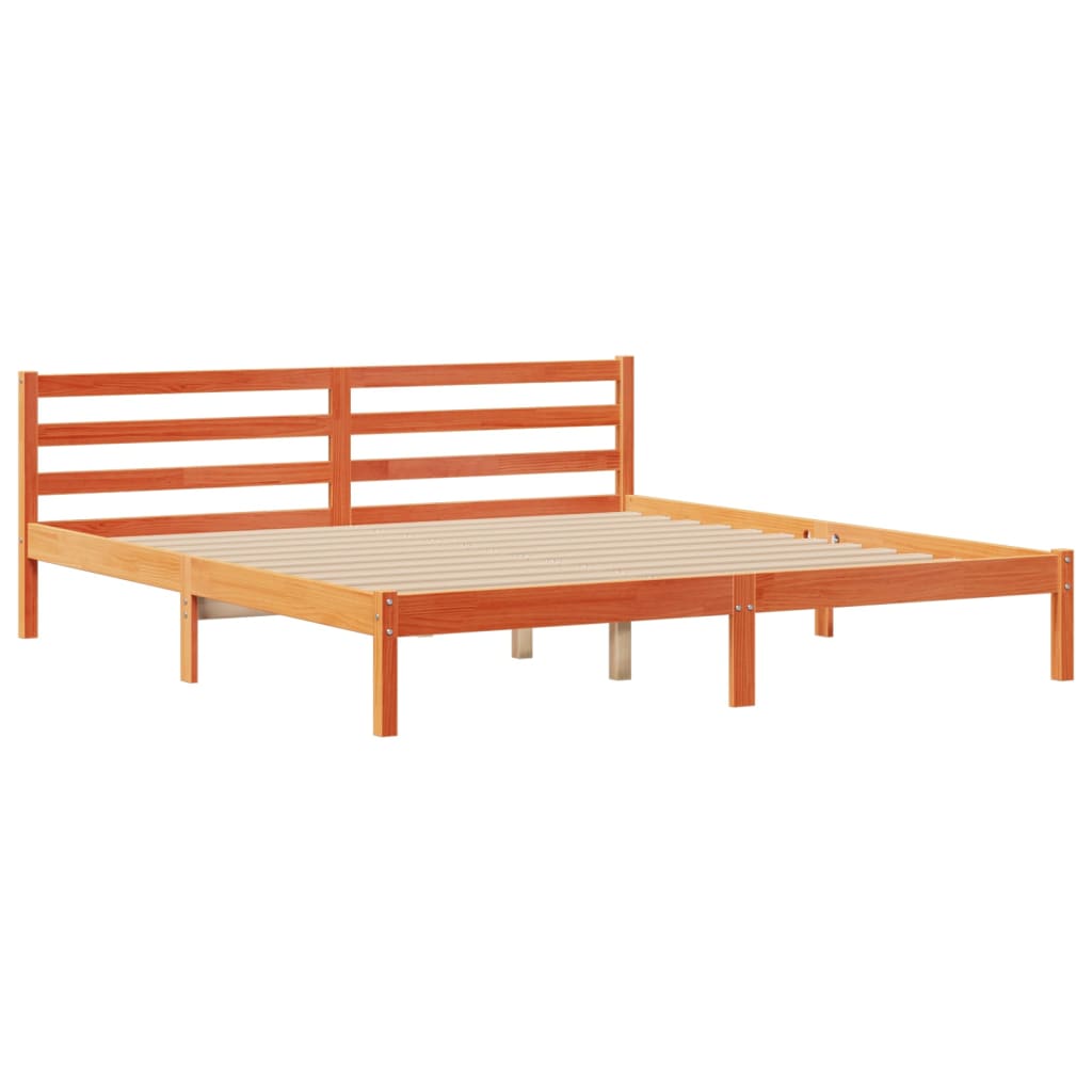 Seng med bokhylle uten madrass voksbrun 180x200 cm heltre furu