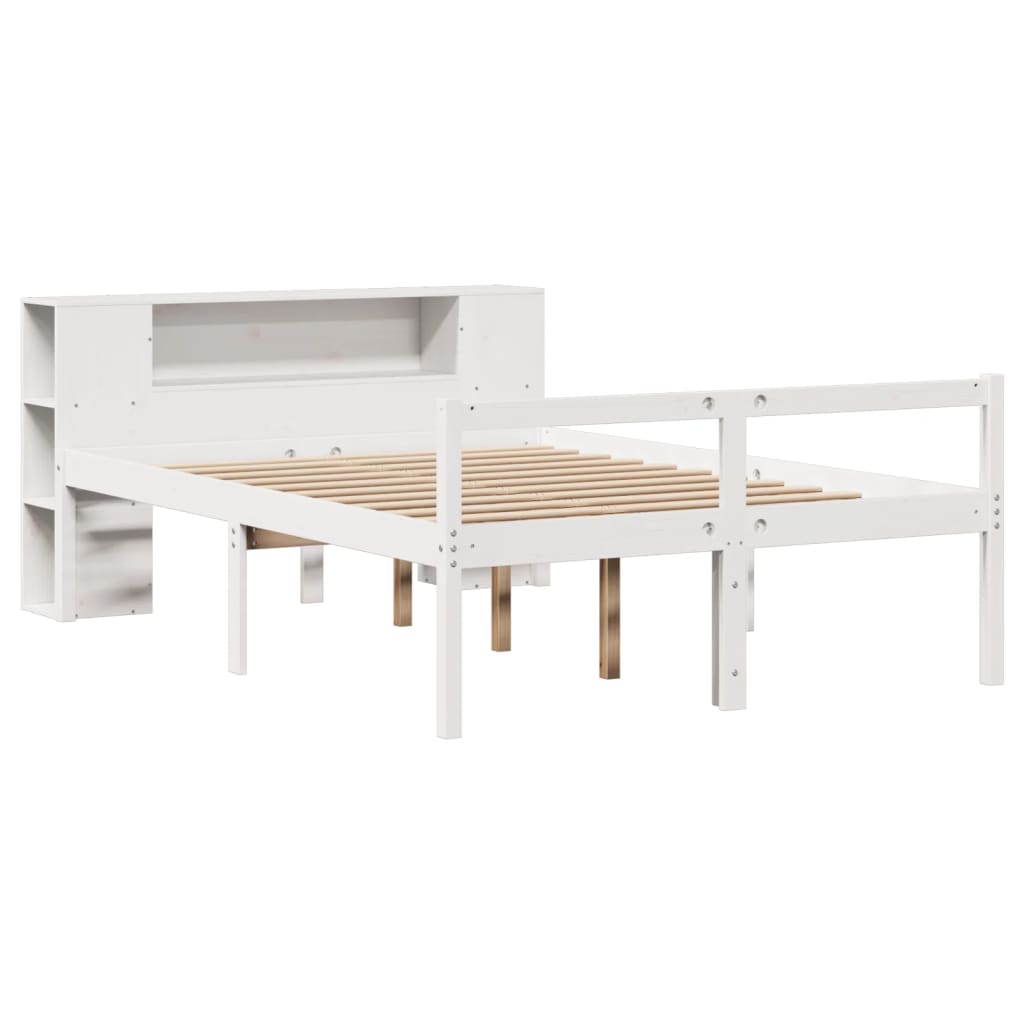 Seng med bokhylle uten madrass hvit 135x190 cm heltre furu