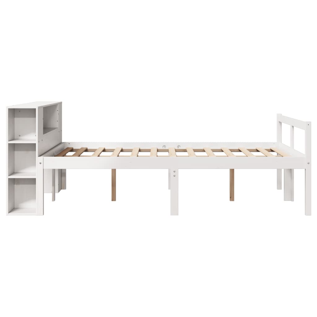 Seng med bokhylle uten madrass hvit 140x190 cm heltre furu