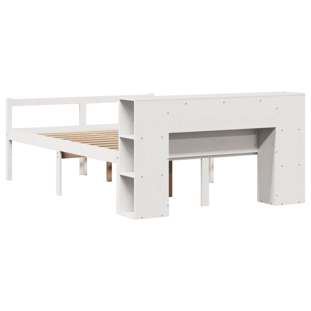 Seng med bokhylle uten madrass hvit 140x190 cm heltre furu