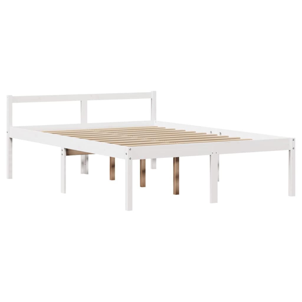 Seng med bokhylle uten madrass hvit 140x190 cm heltre furu