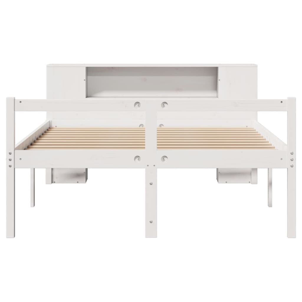 Seng med bokhylle uten madrass hvit 150x200 cm heltre furu