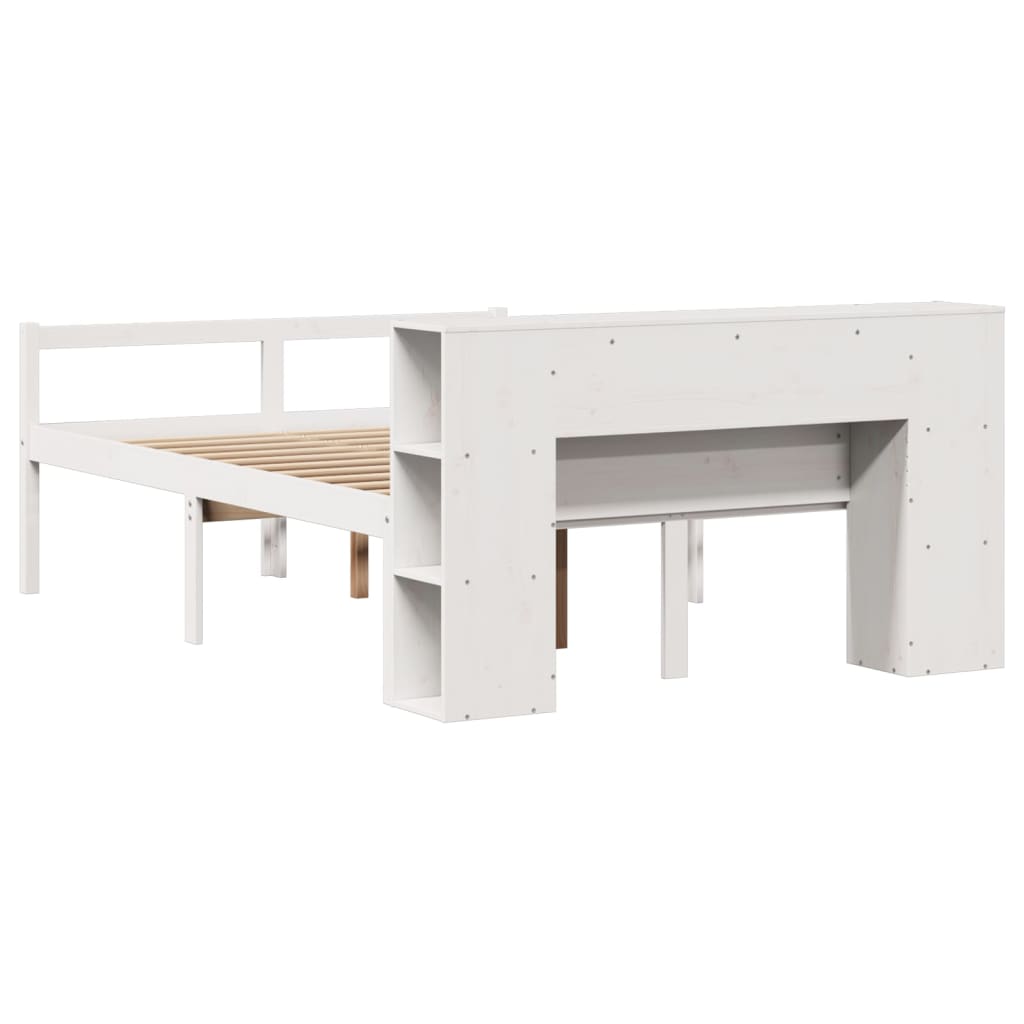 Seng med bokhylle uten madrass hvit 150x200 cm heltre furu