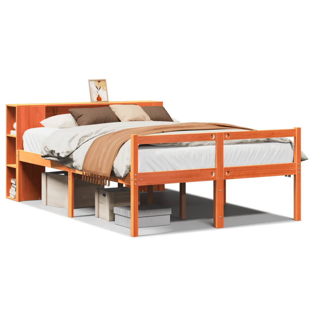 Seng med bokhylle uten madrass voksbrun 135x190 cm heltre