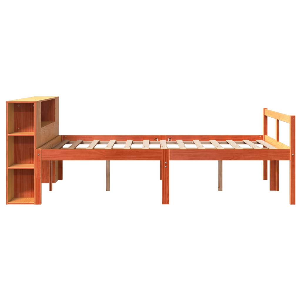 Seng med bokhylle uten madrass voksbrun 150x200 cm heltre