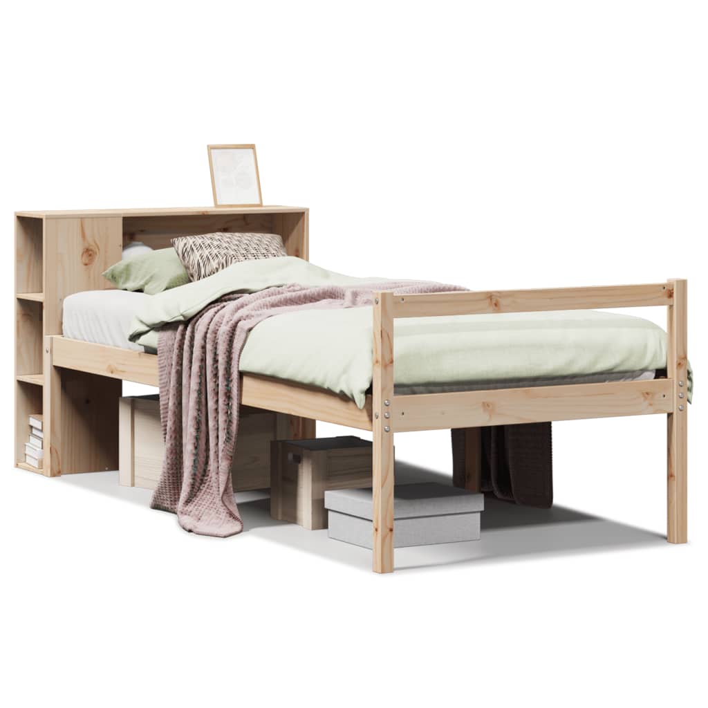 Seng med bokhylle uten madrass 75x190 cm heltre furu