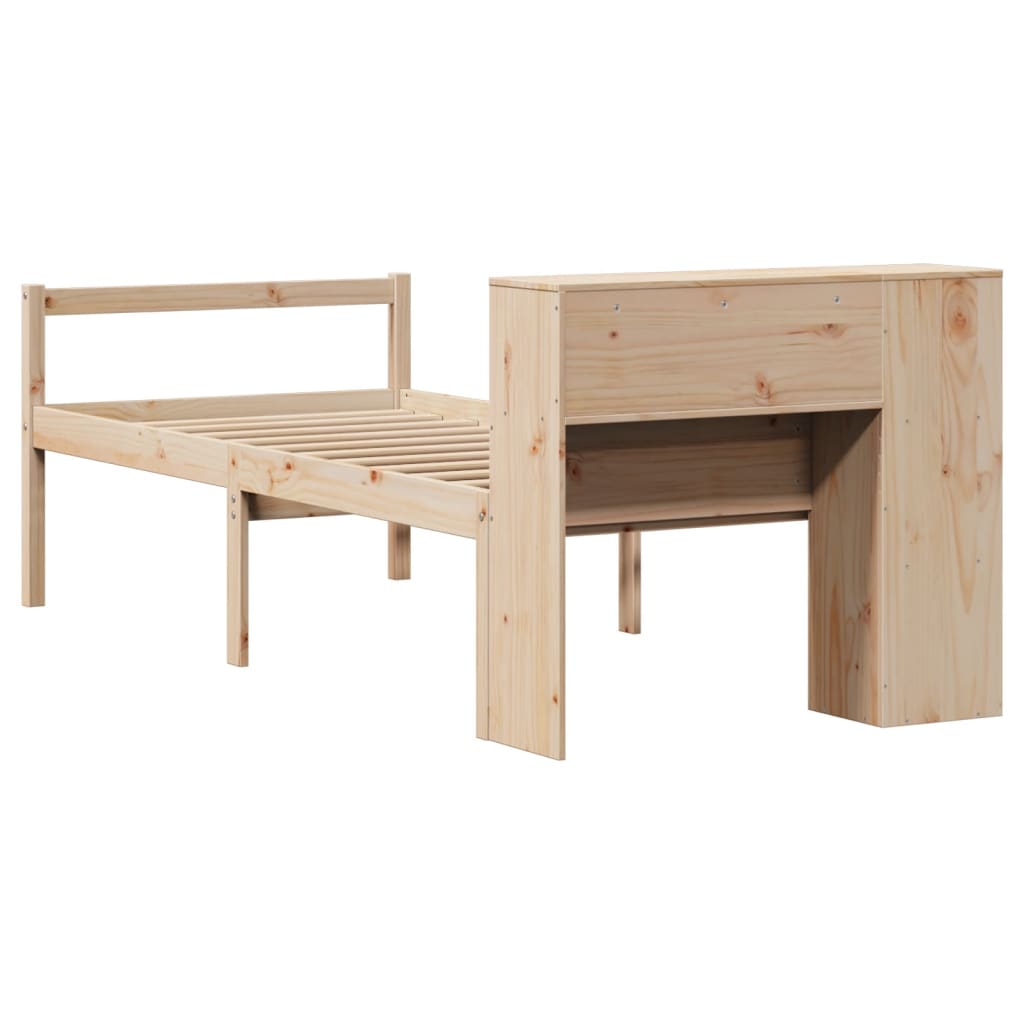 Seng med bokhylle uten madrass 75x190 cm heltre furu