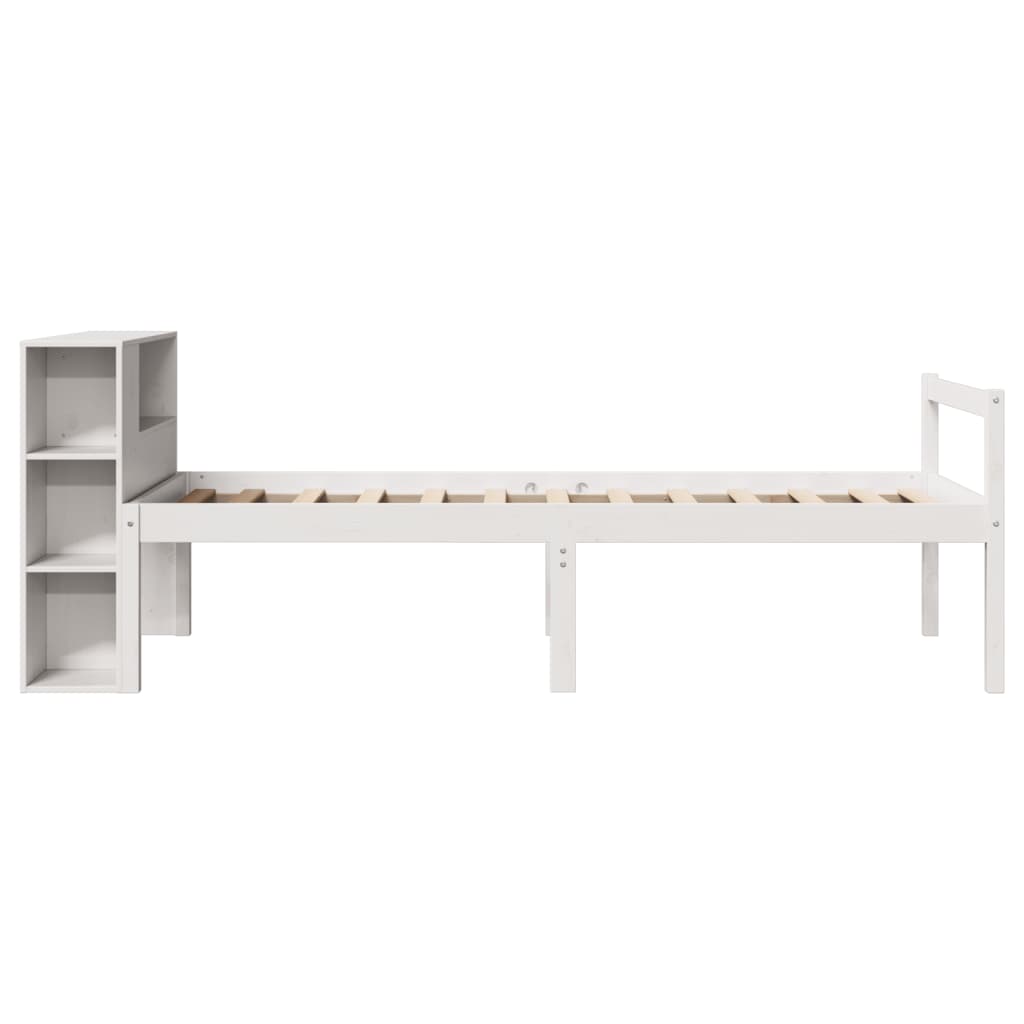 Seng med bokhylle uten madrass hvit 75x190 cm heltre furu