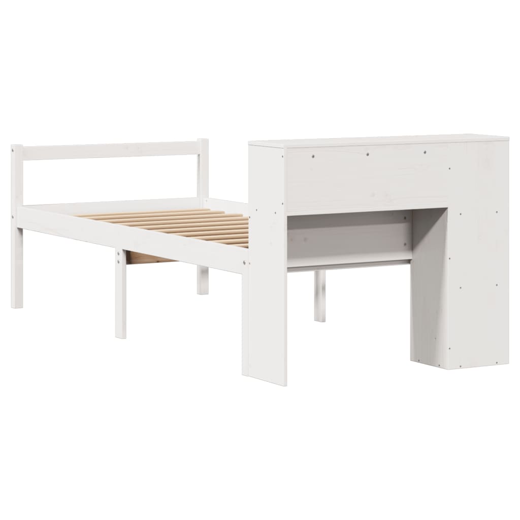 Seng med bokhylle uten madrass hvit 75x190 cm heltre furu