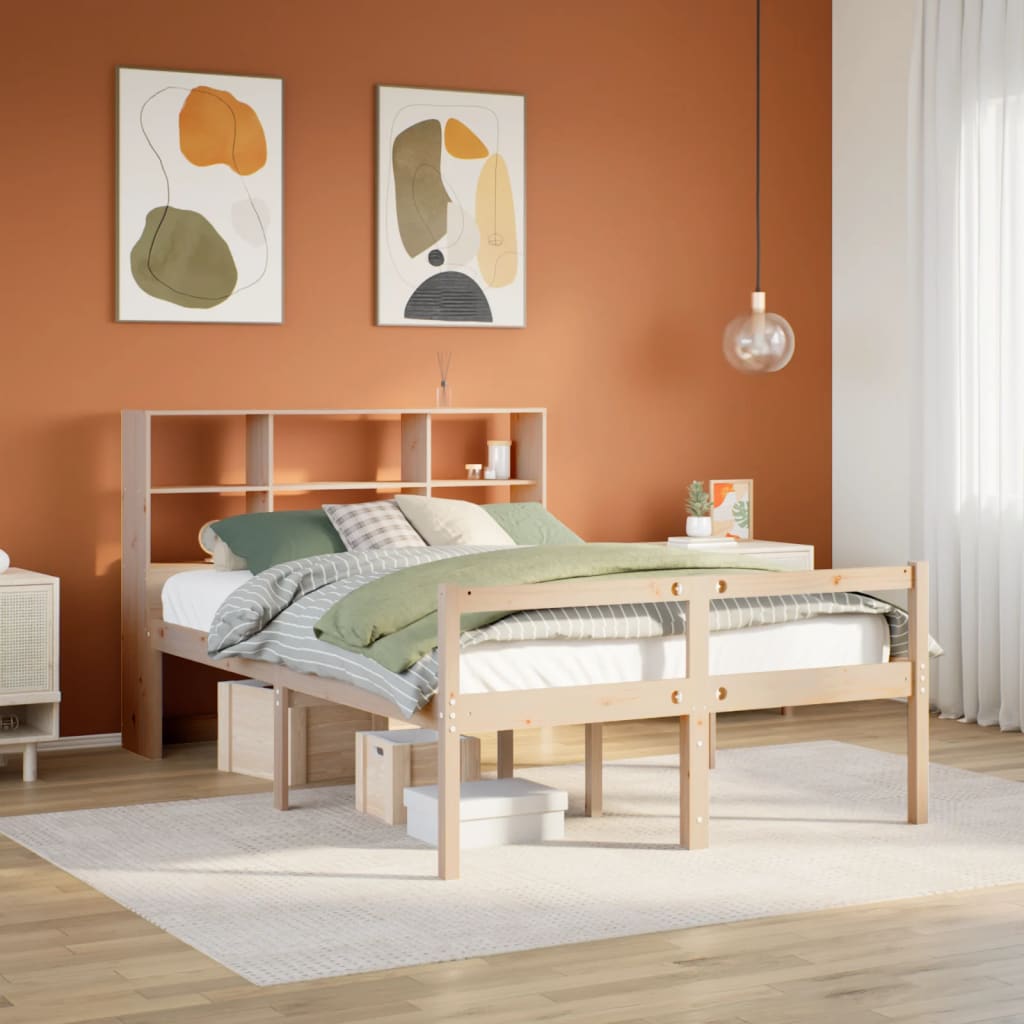 Seng med bokhylle uten madrass 140x190 cm heltre furu