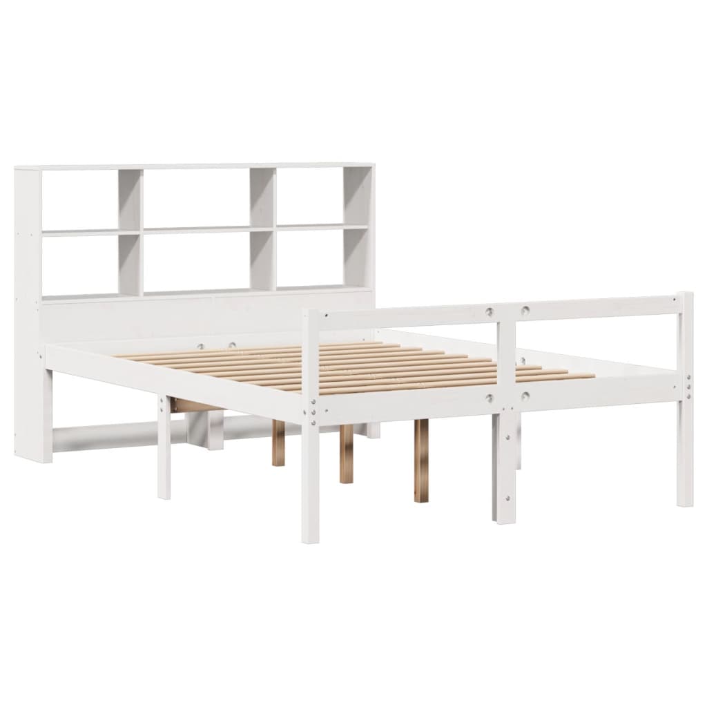 Seng med bokhylle uten madrass hvit 160x200 cm heltre furu