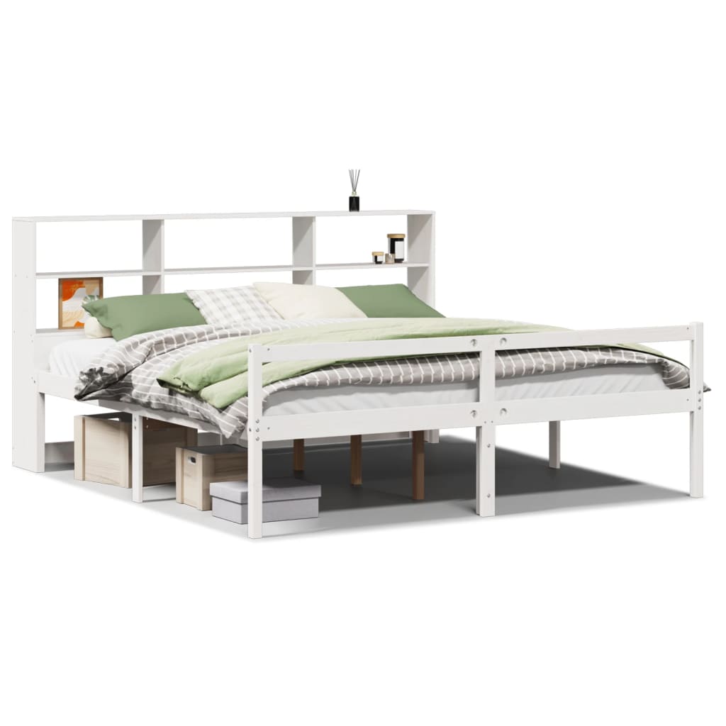 Seng med bokhylle uten madrass hvit 180x200 cm heltre furu
