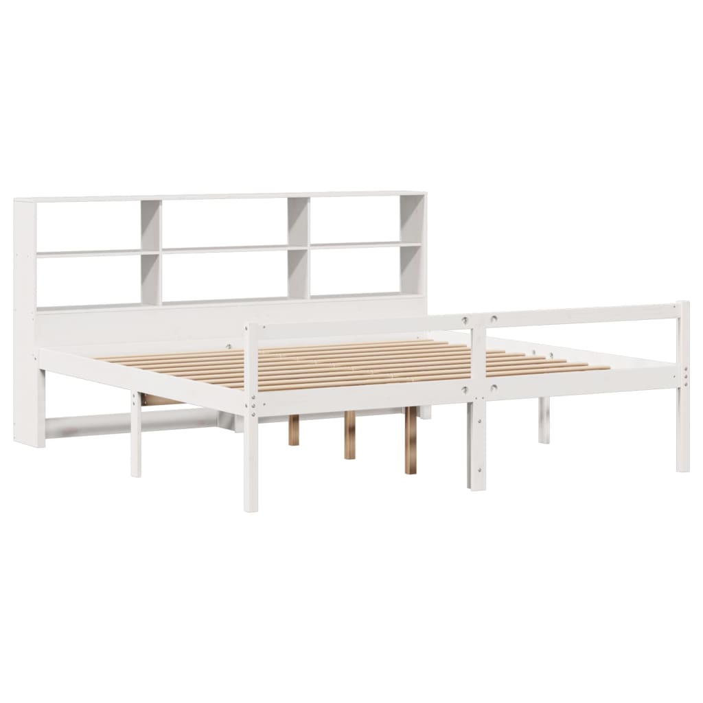 Seng med bokhylle uten madrass hvit 180x200 cm heltre furu
