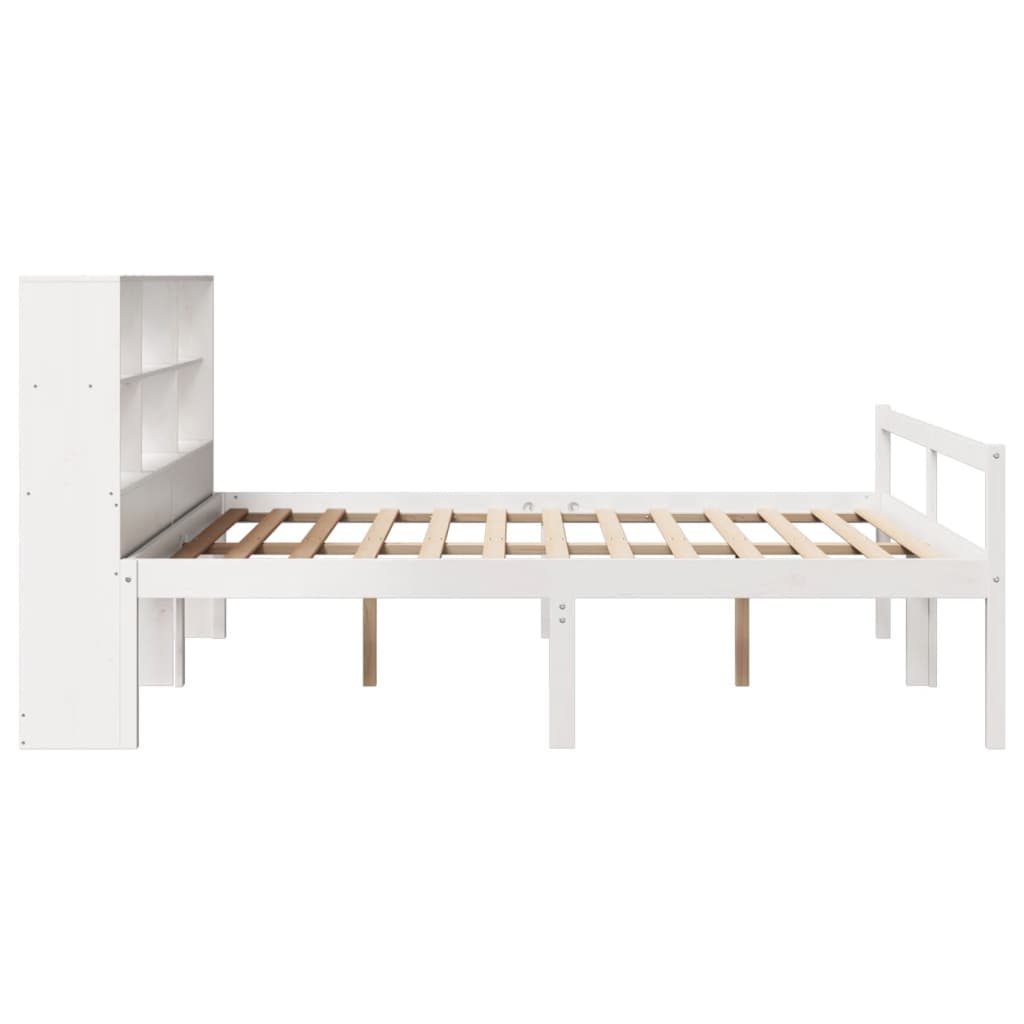 Seng med bokhylle uten madrass hvit 180x200 cm heltre furu