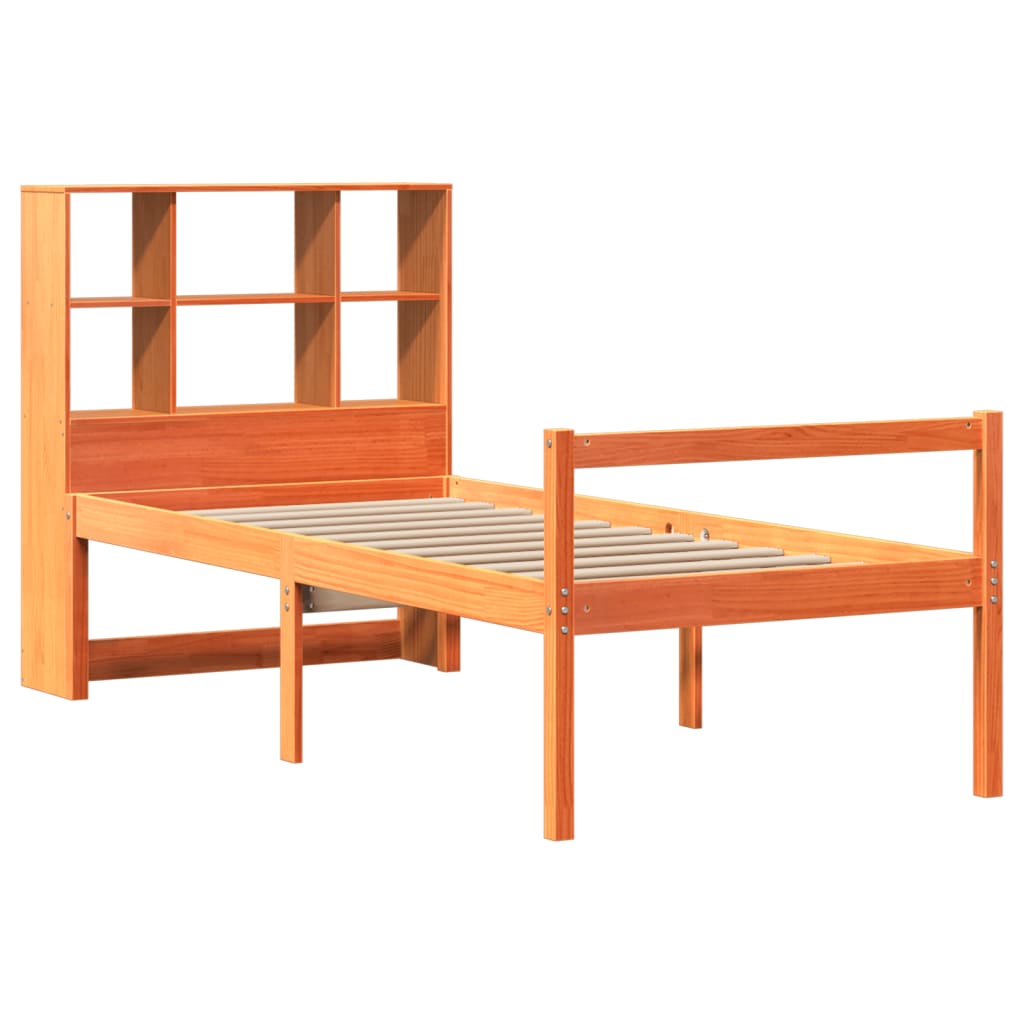 Seng med bokhylle uten madrass voksbrun 75x190 cm heltre