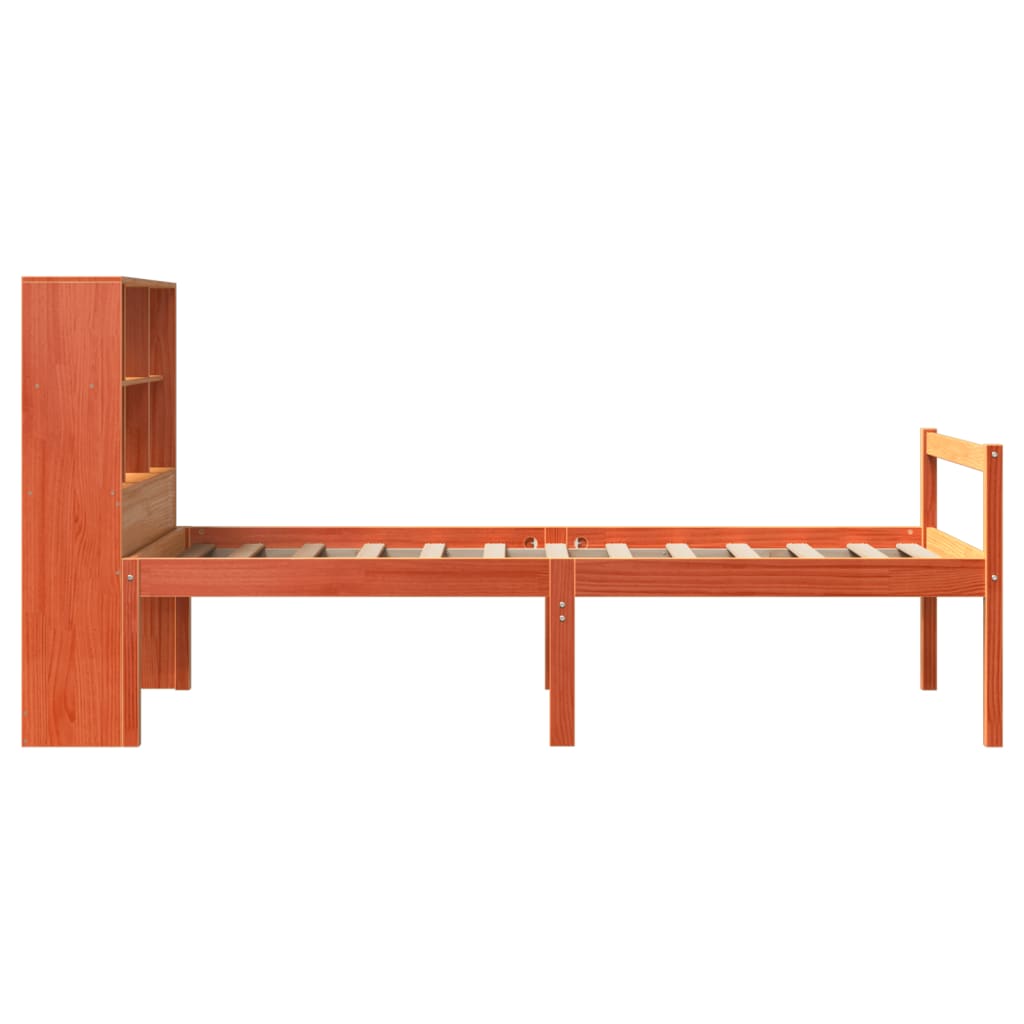 Seng med bokhylle uten madrass voksbrun 75x190 cm heltre