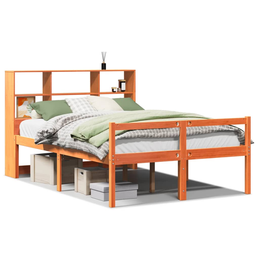 Seng med bokhylle uten madrass voksbrun 120x190 cm heltre
