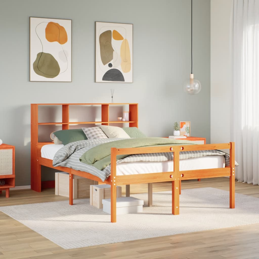 Seng med bokhylle uten madrass voksbrun 120x190 cm heltre