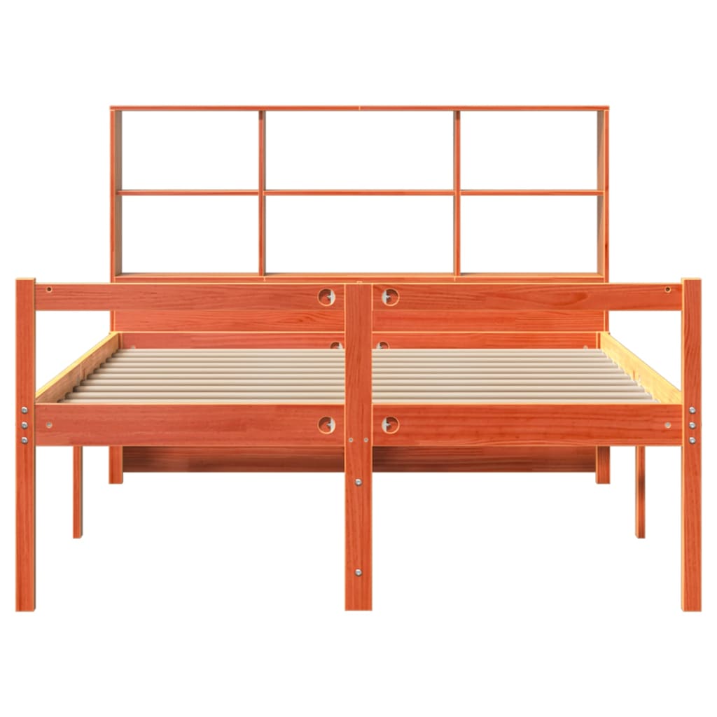 Seng med bokhylle uten madrass voksbrun 135x190 cm heltre