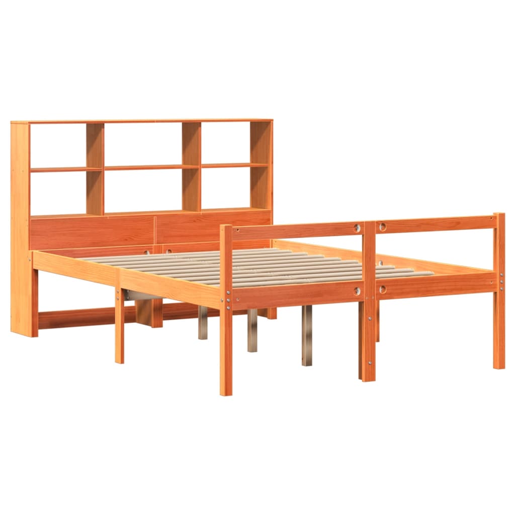 Seng med bokhylle uten madrass voksbrun 140x190 cm heltre