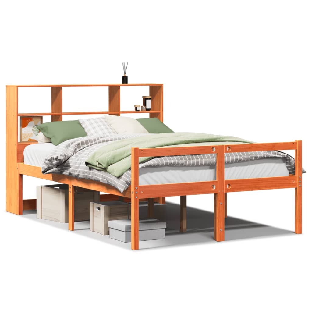 Seng med bokhylle uten madrass voksbrun 120x200 cm heltre