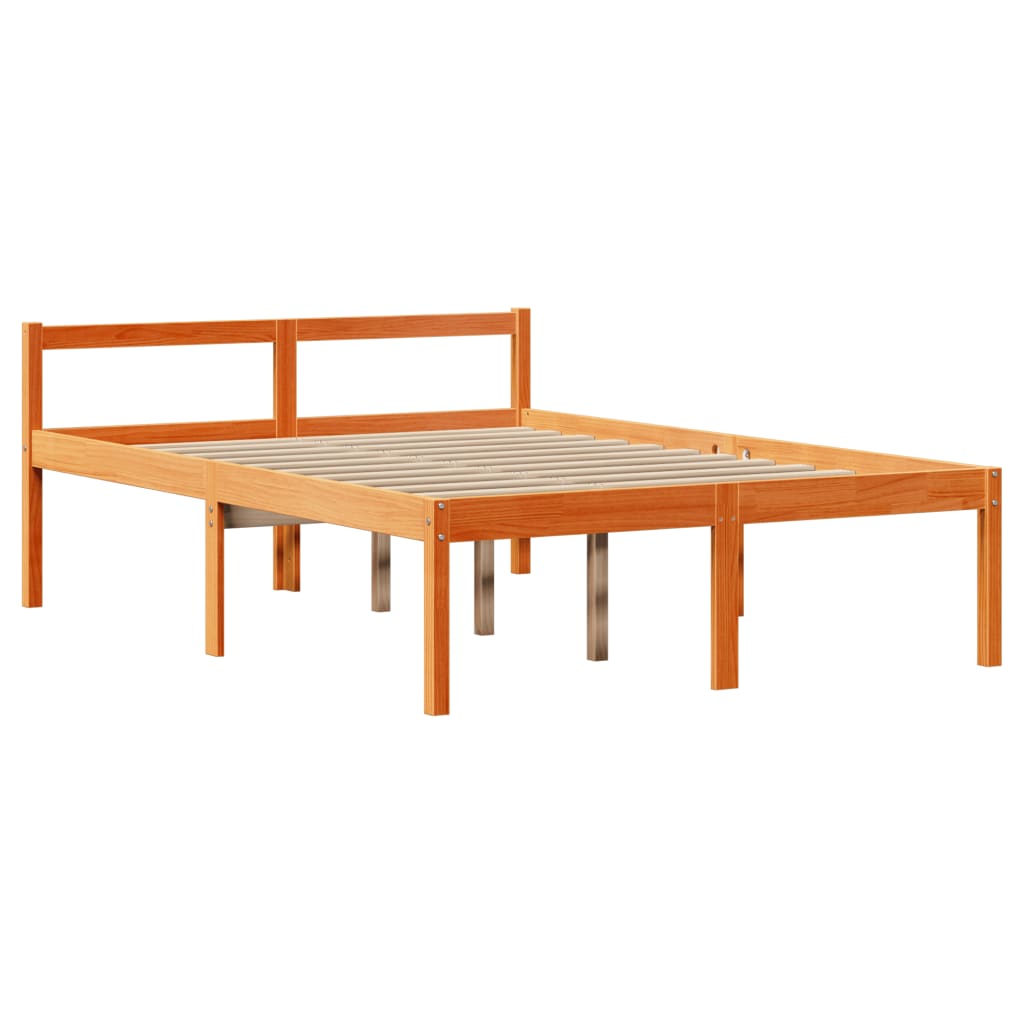 Seng med bokhylle uten madrass voksbrun 140x200 cm heltre