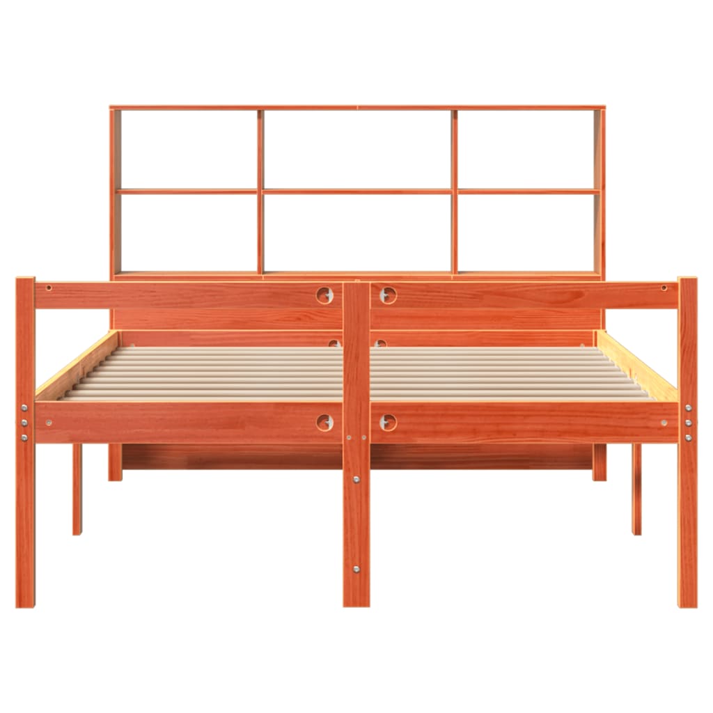 Seng med bokhylle uten madrass voksbrun 160x200 cm heltre